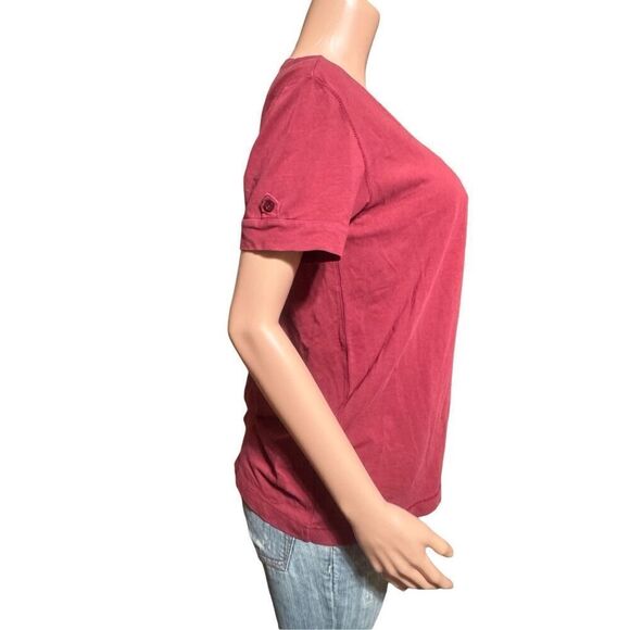 Women's scoop neck short sleeve Burgundy tee button back stretch jersey top M - Picture 3 of 6